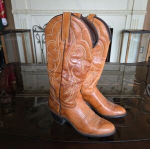 Kenny Rogers Womens Marbled Brown Leather Cowboy Western Boots